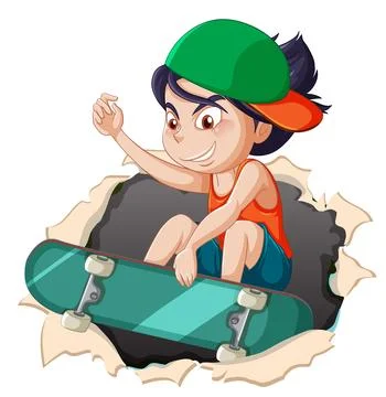 Skateboarder Breaking Through Wall Stock Illustration