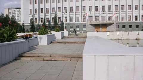 Skateboarder does tricks from the steps Stock Footage 77206089