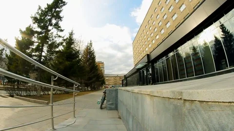 Skateboarder doing a difficult trick over a hurdle Stock Footage 73613754