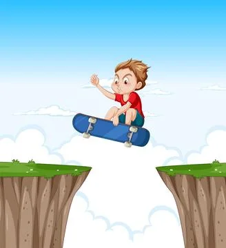 Skateboarder Jumping Across Cliffs Stock Illustration