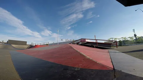 Skateboarder is jumping on the springboard 스톡 동영상 93922869