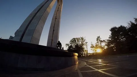 Skateboarder jumps from the platform Stock-Footage 93938426