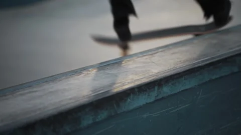 Skateboarder Performing Grind Box Trick at Skatepark Video stock 340483220