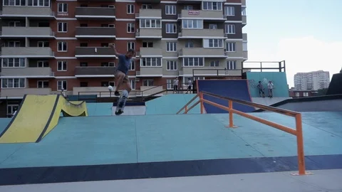 Skateboarder performs a trick in jump and fails Video stock 102248828