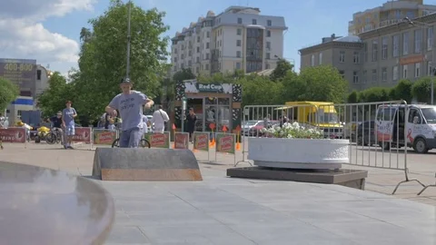 Skateboarder is rolling on a hill Stock Footage 81811579
