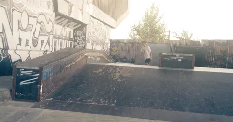 Skateboarder skate jump tricks HD video skateboard park. Urban extreme sport Stock Footage