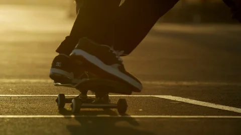 Skateboarder At Sunset 4K Stock Footage 92373107