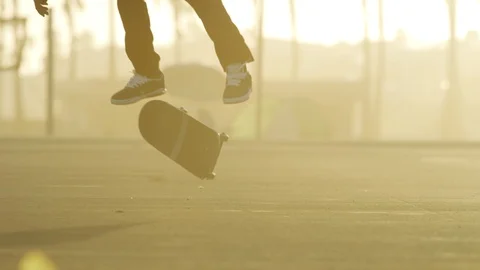 Skateboarder At Sunset 4K Stock Footage 92373111