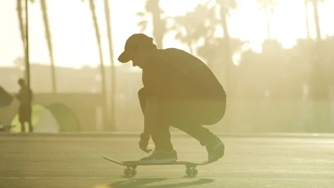 Skateboarder At Sunset 4K Stock Footage 92373135