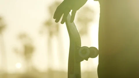 Skateboarder At Sunset 4K Stock Footage 92373924