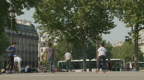 Skateboarders in Paris Stock Footage 4744108