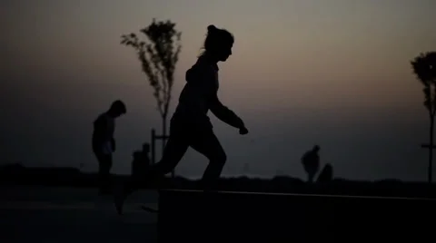 Skateboarders At Sunset Stock-Footage 34281657