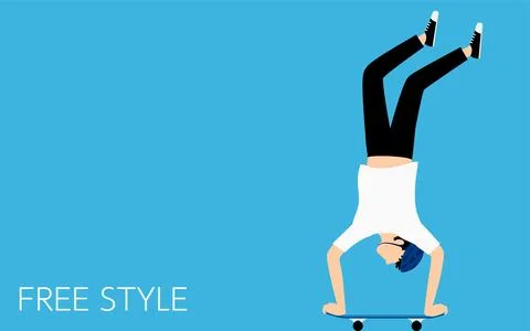 Skateboarding freestyle trick, man doing a handstand. Stock Illustration