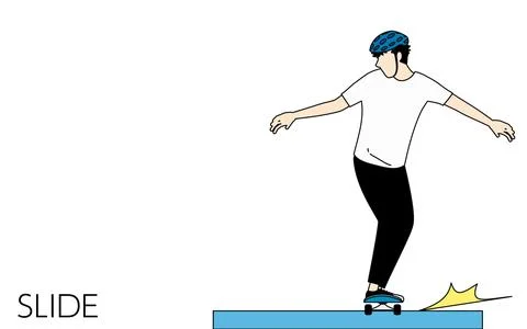 Skateboarding grind-type trick, man sliding down a curb Stock Illustration