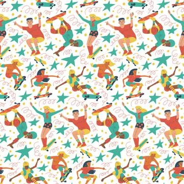 Skateboarding seamless pattern. Stock Illustration
