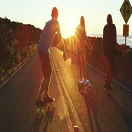 Skateboarding Into Sunset Stock Footage