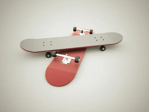 Skateboards red rendered Stock Illustration