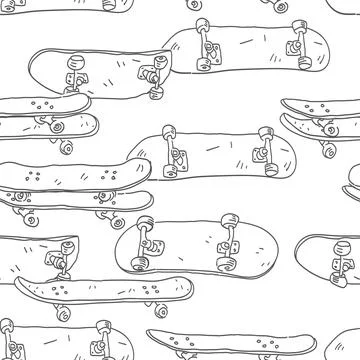 Skateboards Seamless vector doodles background. Extreme sports theme seamless Illustrazione stock