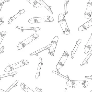 Skateboards Seamless vector doodles background. Extreme sports theme seamless Stock-Illustration