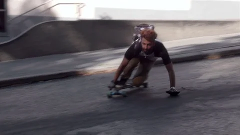 Skateborder performing sliding with longboard, 4K slow motion Vidéo 77068358