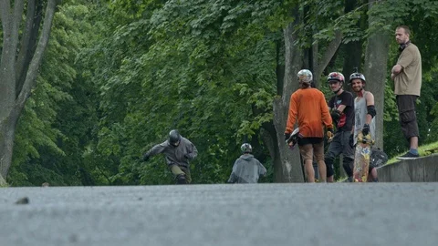 Skateborder Sliding With Longboard Stock Footage 90058825