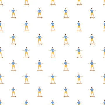 Skater boy character seamless pattern on white background Stock Illustration