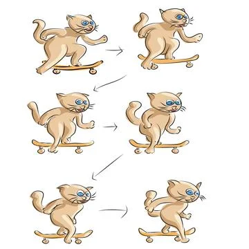 Skater Cat Animation Sprite Vector Cartoon Character Stock Illustration