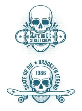 Skater emblem with skull Illustrazione stock