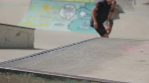 Skater grinding while being filmed Stock Footage 144370052
