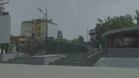 Skater grinds on rail  Stock Footage 204876261