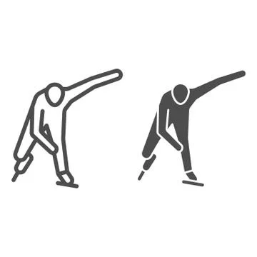 Skater line and solid icon, Winter sport concept, Speed ice skating sign on Stock Illustration