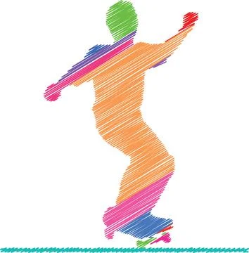 Skater Performing a Trick, Colorful Scribble Style Illustration Stock Illustration