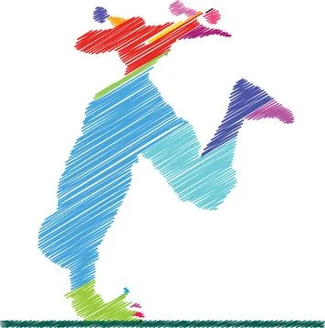 Skater Performing a Trick, Colorful Scribble Style Illustration Stock Illustration