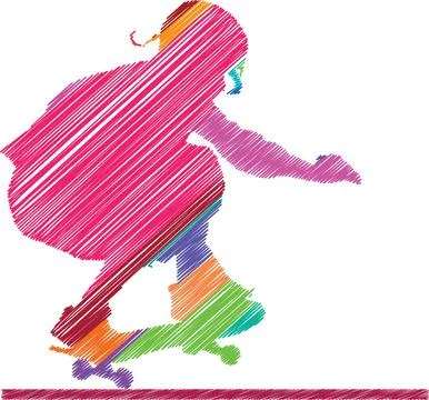 Skater Performing a Trick, Colorful Scribble Style Illustration Stock Illustration