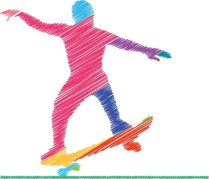 Skater Performing a Trick, Colorful Scribble Style Illustration Stock Illustration