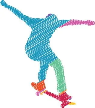 Skater Performing a Trick, Colorful Scribble Style Illustration Stock Illustration