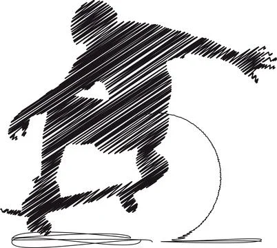 Skater Performing a Trick, Scribble Style Illustration Stock Illustration