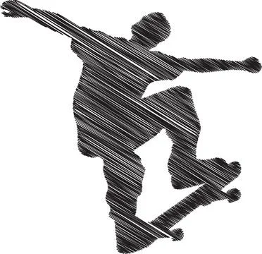 Skater Performing a Trick, Scribble Style Illustration Stock Illustration