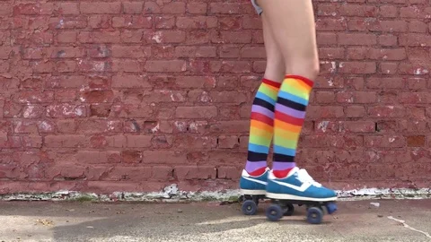 Skater with Rainbow Socks Stock Footage 77488700