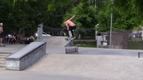 Skater on skateboard performs trick. Stock Footage 76911825