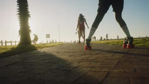 Skaters At The Beach Promenade Stock Footage 316970900