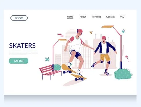 Skaters vector website landing page design template Stock Illustration