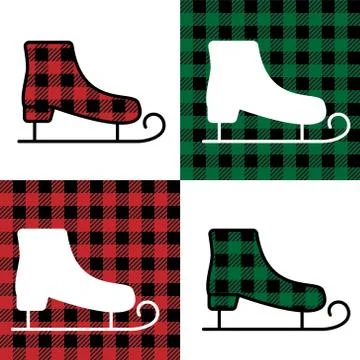 Skates pattern at Buffalo Plaid. Festive background for design and print Stock Illustration