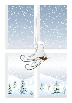 Skates on a window Stock Illustration