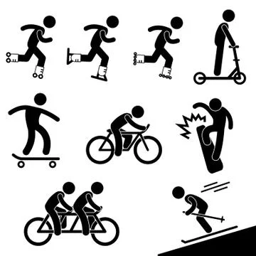 Skating and Riding Activity Icon Symbol Sign Pictogram Stock Illustration