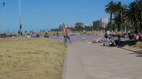Skating area in Montevideo, Uruguay. Stock Footage 87720873