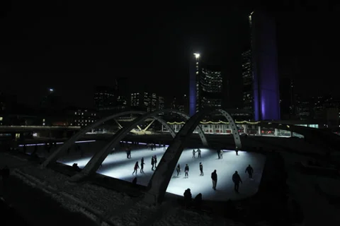 Skating at Nathan Phillips Square  2 Stock Footage 37870995