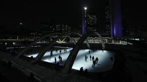 Skating at Nathan Phillips Square  2 Stock Footage 38046807
