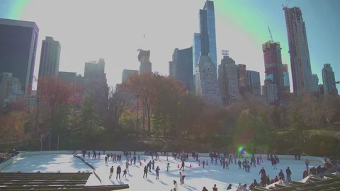 The skating rink in Central Park Stock Footage 83875638