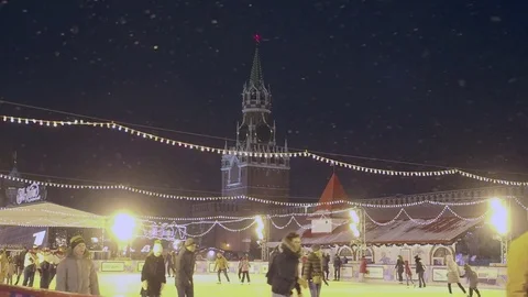 Skating rink on the Red Square at Christmas Stock Footage 71362979